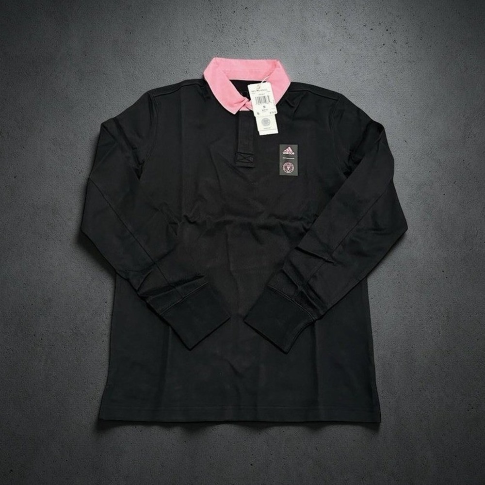 Adidas Inter Miami CF Travel Long Sleeve Polo Shirt Rugby Black HU0434 Small NWT